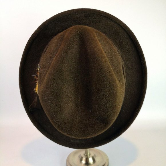 Vtg Royal Biltmore 60s Fedora Hat Felt Brown Feather braided band Grannycore - Picture 4 of 9